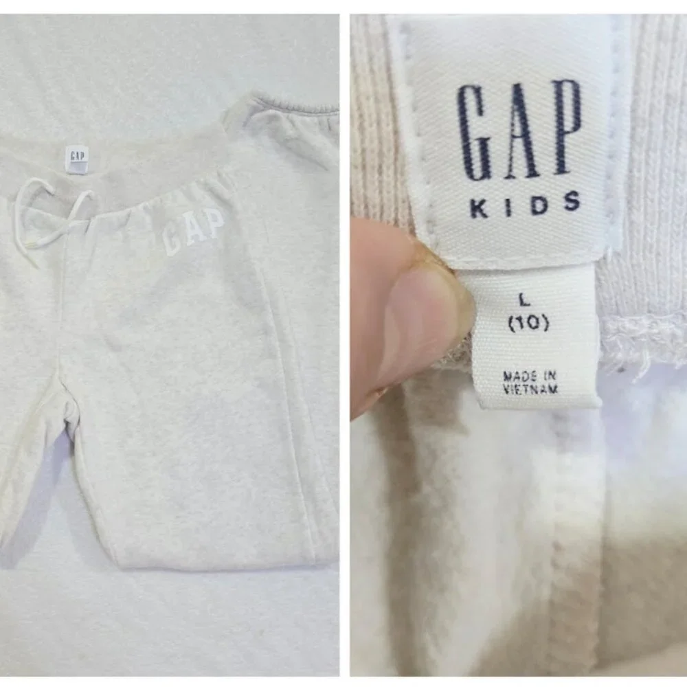 GAP KIDS 4 Items Girls Logo Fleece Joggers / Leggings In Grey, Beige Size L/XL